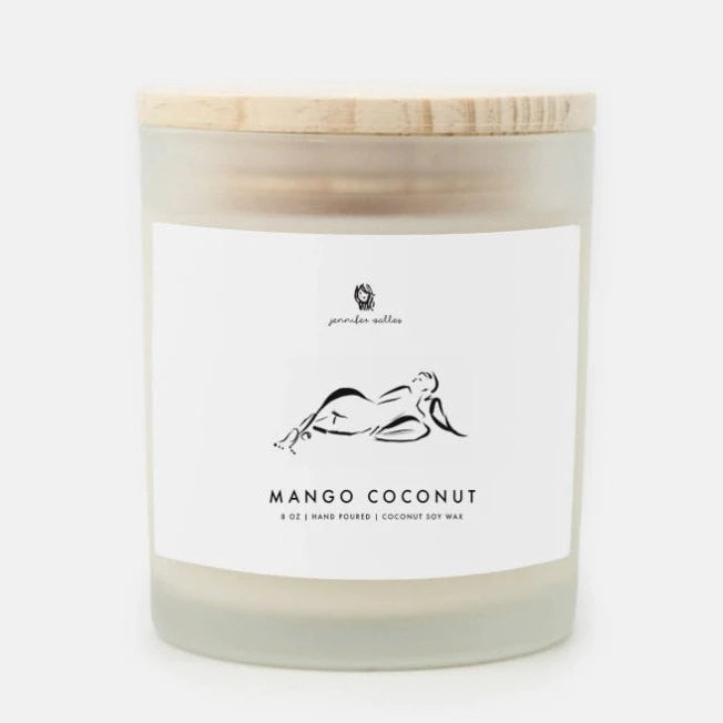This coconut soy wax candle is clean-burning, biodegradable, and natural. The wood wick is eco-friendly and made from FSC certified wood. This 11 oz candle smells like mango coconut. Made in the USA.