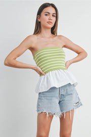 Striped Peplum Tube Top