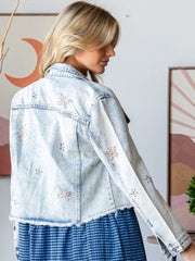 Butterfly Rhinestone Cropped Denim Jacket