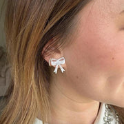 White Bow Earrings