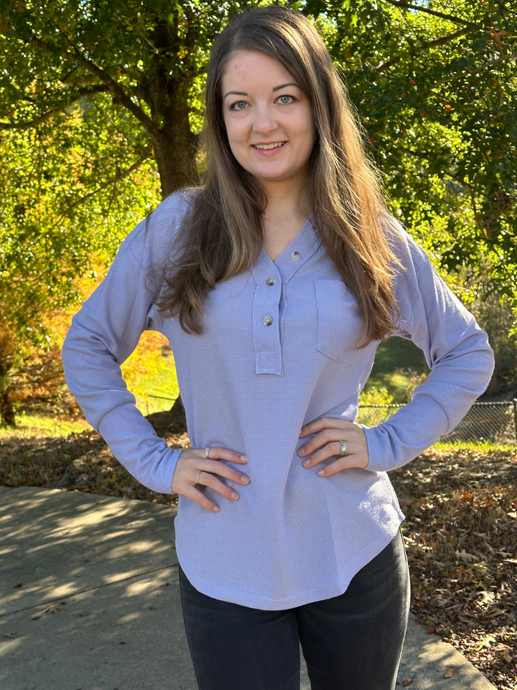 Purple Waffle Knit Button Top