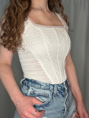 White Eyelet Corset Top