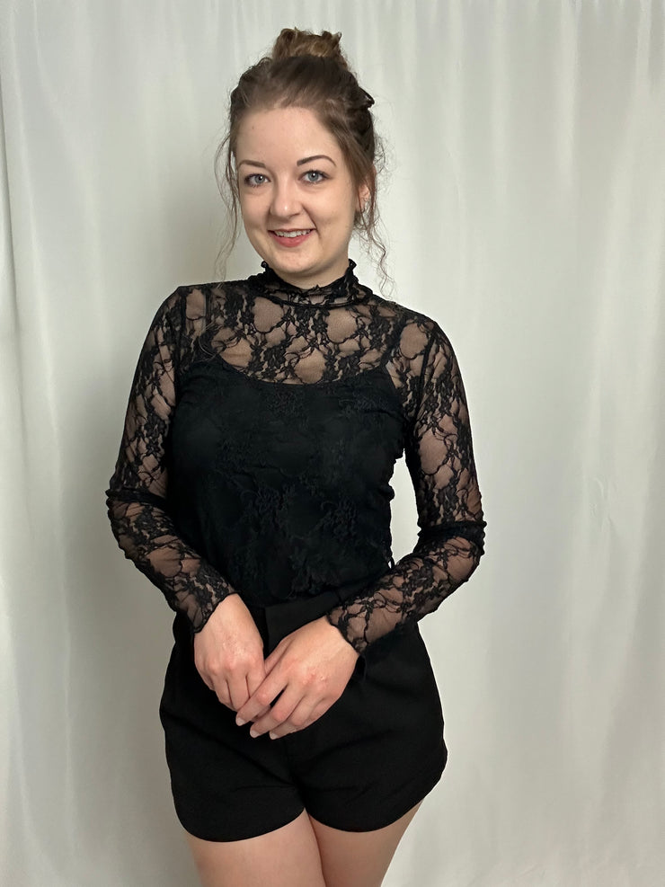 Black Lace Long-Sleeve Top