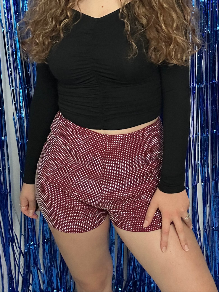 Burgundy Rhinestone Shorts