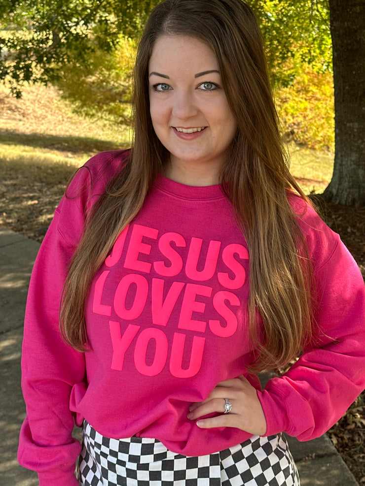 Pink Jesus Loves You Crewneck