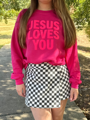 Pink Jesus Loves You Crewneck