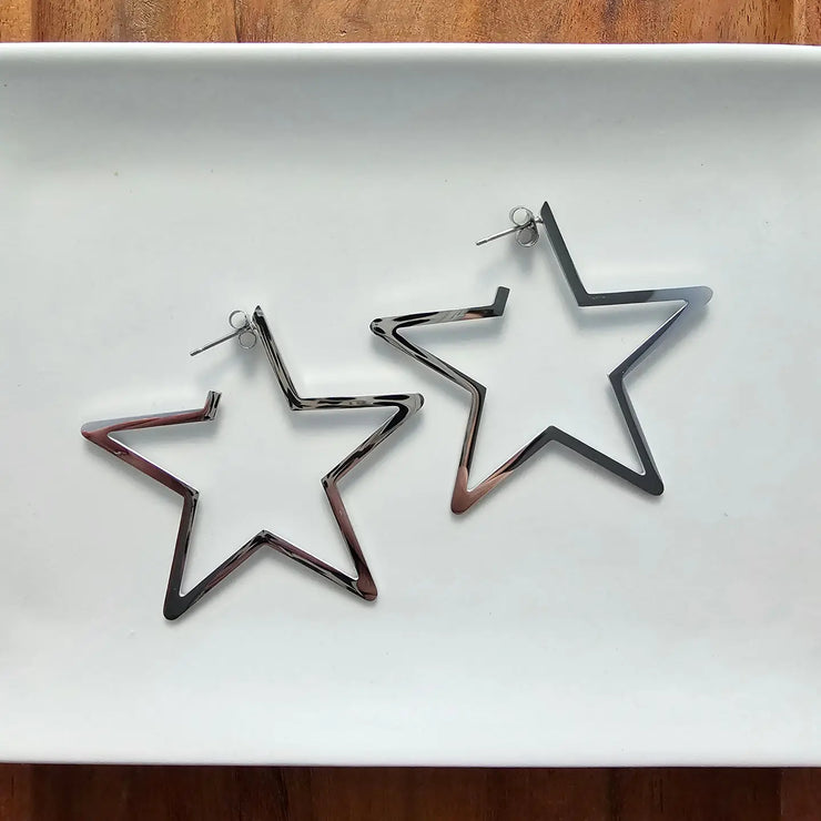 Silver Star Hoop Earrings