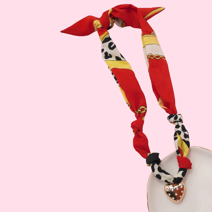 Red & Gold Heart Scarf Necklace