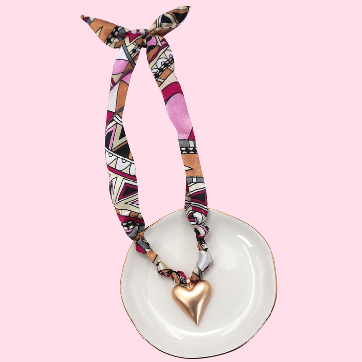 Pink & Gold Heart Scarf Necklace