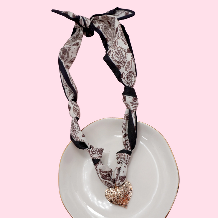 Paisley & Gold Heart Scarf Necklace