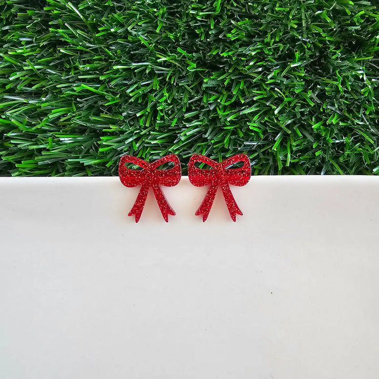 Red Sparkle Bow Earrings