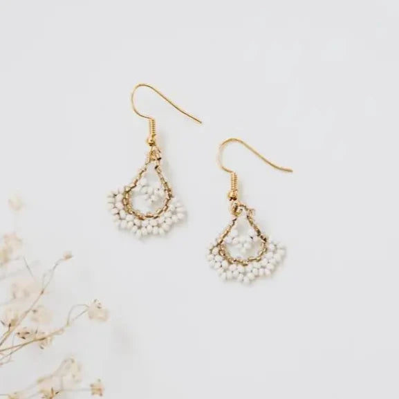 White & Gold Beading Earrings