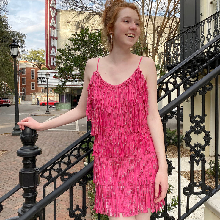 Pink Fringe Party Dress Pink Fringe Party Dress